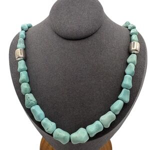 Jay King DTR Sterling Silver Turquoise Nugget Beaded Necklace 17in Adjustable